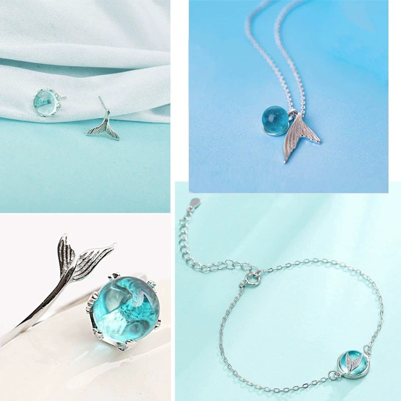 Blue pendant from foam, one size chain for key bag , ring, earrings, bracelet, set, (Cross-border trading), 4 piece set