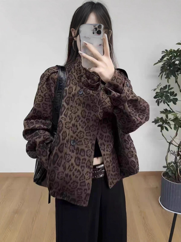 美式复古立领鹿皮绒夹克上衣单扣短款休闲外套女202早秋新款百搭|undefined