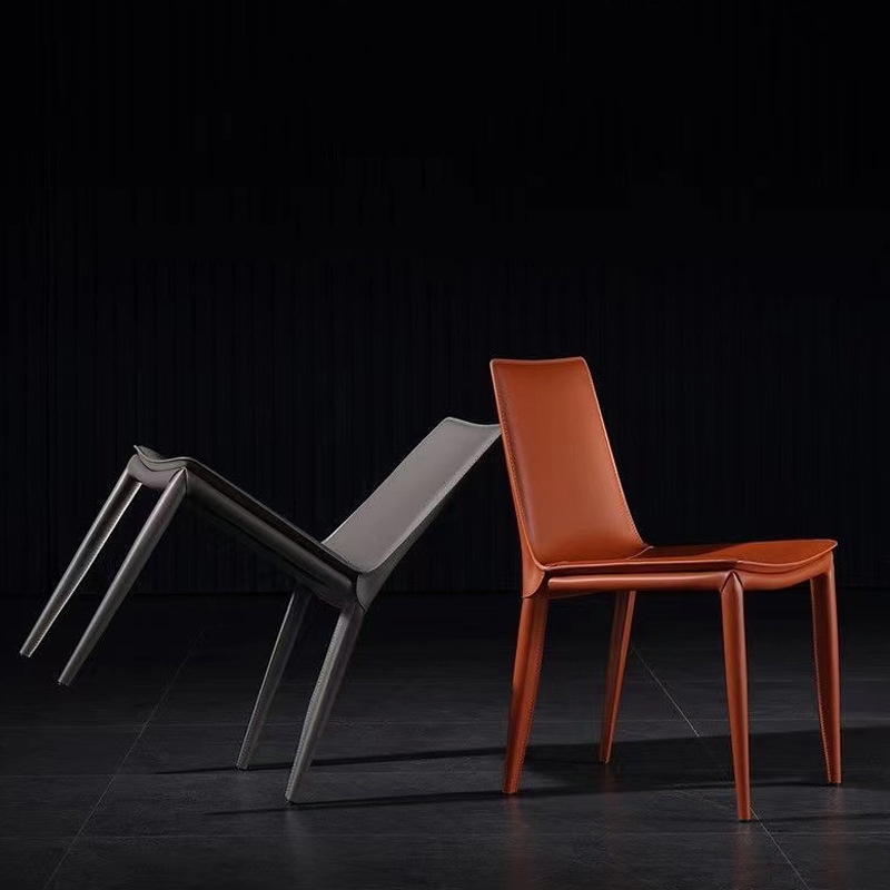 极简马鞍皮餐椅奶油风设计师椅子样板间凳子靠背椅餐厅餐桌椅家用