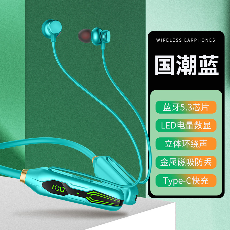 Música estéreo montada en el cuello en la oreja Halter binaural deportes corriendo auriculares inalámbricos Bluetooth larga espera al por mayor
