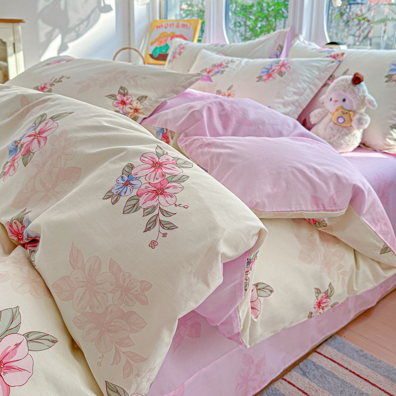 ins caricatura para niños algodón cama de cuatro piezas set 100 sábanas de flor de algodón sábanas
