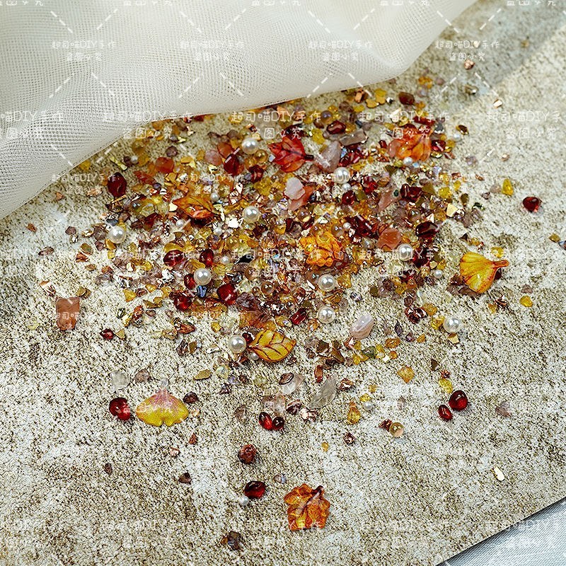 新款碎石风暴美拉德系枫叶滴胶手工DIY素材谷美美甲流麻痛包装饰|undefined