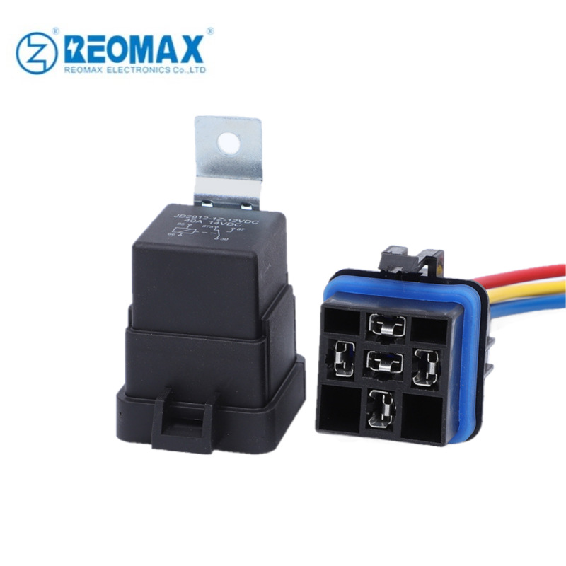 JD2912防水一体化汽车继电器12VDC 40A五脚带线束插座通用配套