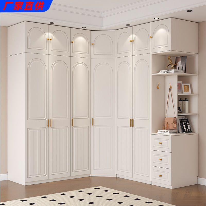 Cream-Style Corner Wardrobe for Small Spaces, Simple Modern Closet, Trendy Walk-In Closet, Customizable Cabinet