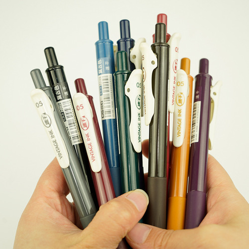 Click the stone to press the color gel pen with high appearance value 0.5 bullet student water pen retro color quick-drying DS-099