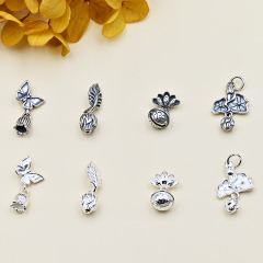 925純銀diy配飾蝴蝶鈴蘭花吊墜蓮花荷葉鈴鐺掛件編織手鍊項鍊配件