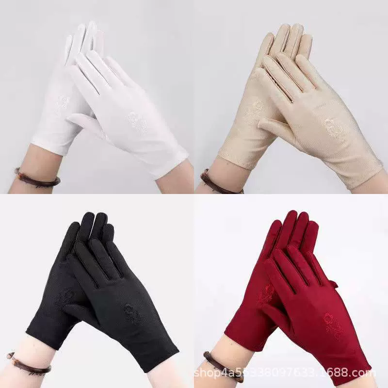 绣花氨纶春夏季弹力防晒手套防紫外线表演手套骑车礼仪珠宝开车薄