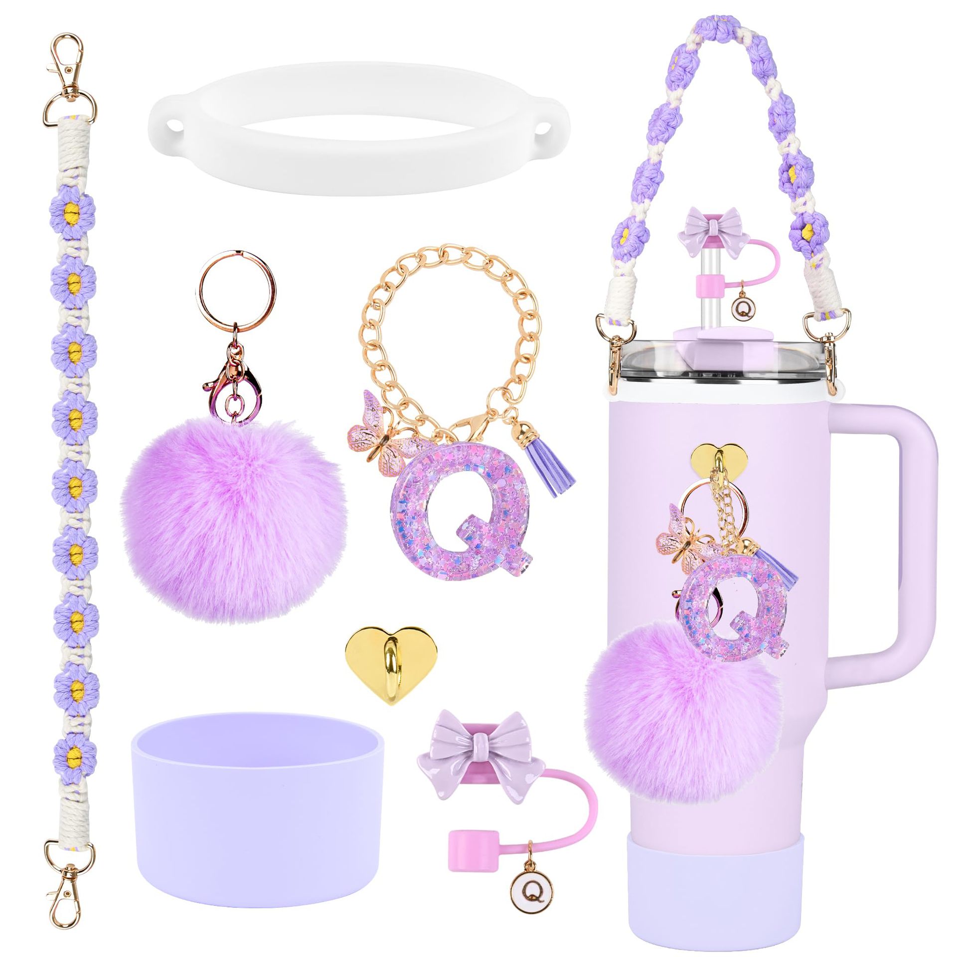 Hot sale Stanley Cup accesorios set 10mm cubierta de paja letras mariposa cadena bola de silicona cubierta de taza