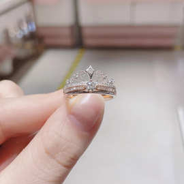 城堡烟花系列皇冠戒指女ins二合一组合对戒小众网红一款多戴指环