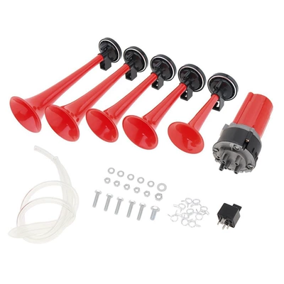 Cross-Border Off-Road Vehicle Motorcycle Modified Vehicle Electric Self-Contained Air Pump 5-Tube Jazz Music 12-Volt Air Horn (Car horn/tweeter) - 5-tube-jazz-music-trumpet-red
