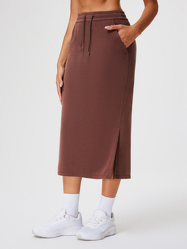 Slimming Slit A-Line Bodycon Straight Trousers with Elastic Waist and Drawstring Simple Versatile Hip-Hiding Half Dress for Women