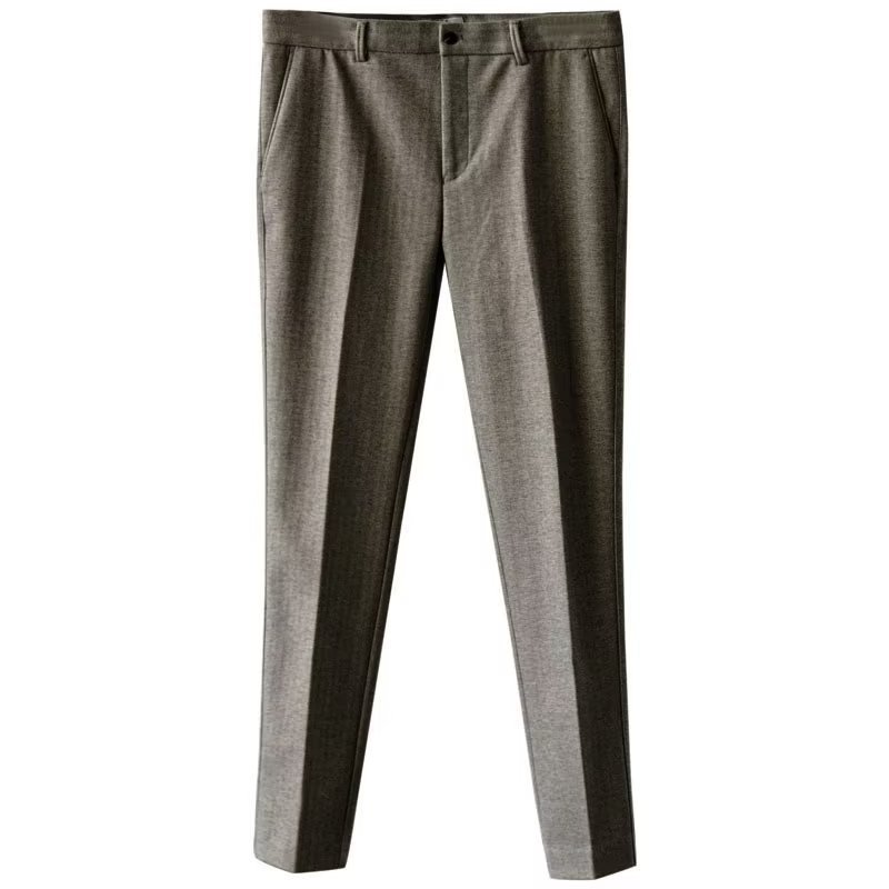 Pu Shuai Mei Británico grueso de la vendimia lana negro gris patrón espiga tela cruzada Tweed slim fit traje flaco los hombres Pantalones