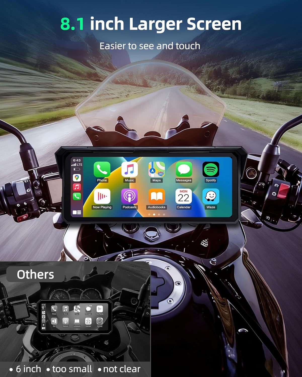 Cross-Border 8.1inch Motorcycle Carplay Dual-Lens Dash Cam Wifi Bluetooth Car Navigation Device