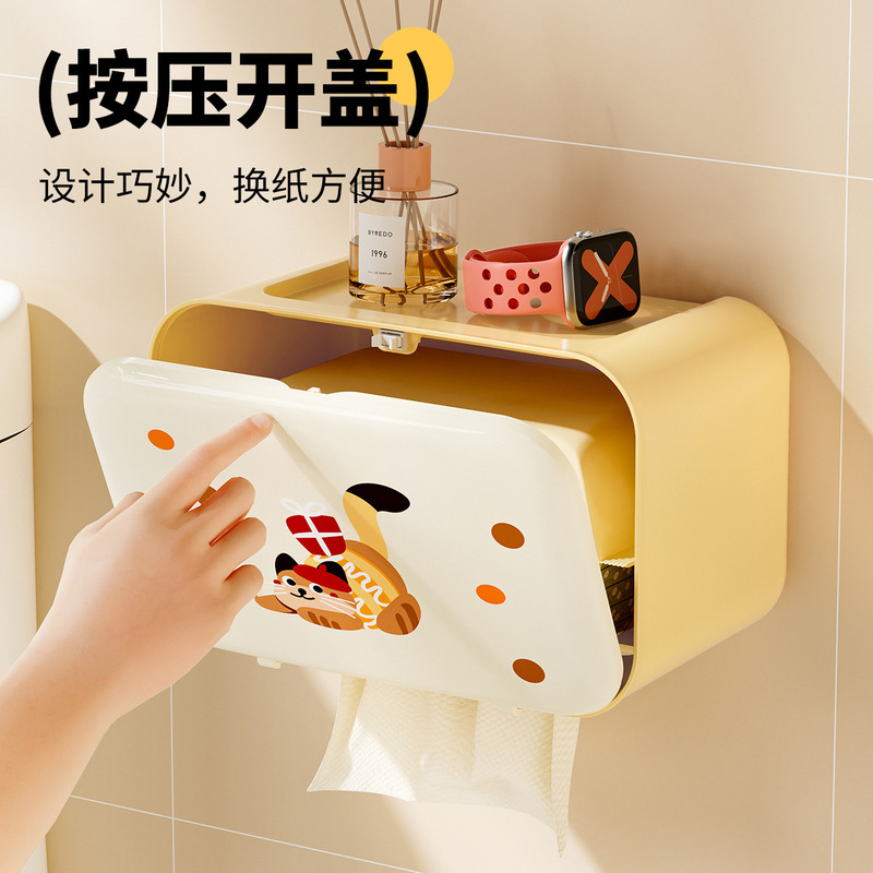 トイレ壁挂けティッシュケースクリエイティブかわいい漫画穴なしトイレ浴室防水洗面タオル収纳ケース|undefined