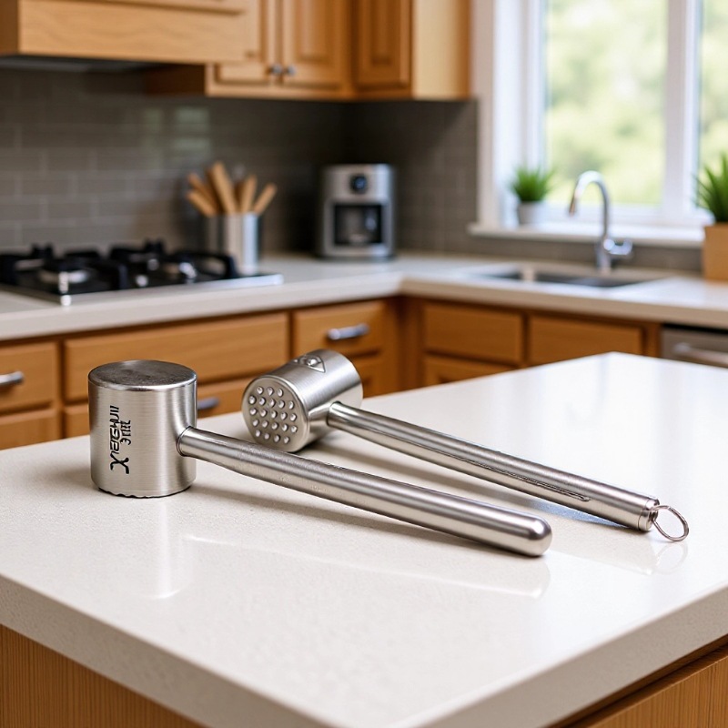 Cross-Border 304 Stainless Steel Meat Hammer Steak Hammer Kitchen Household Meat Tenderizer Solid Double-Sided