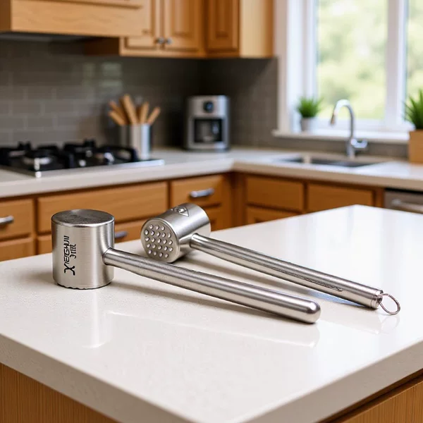 Cross-Border 304 Stainless Steel Meat Hammer Steak Hammer Kitchen Household Meat Tenderizer Solid Double-Sided