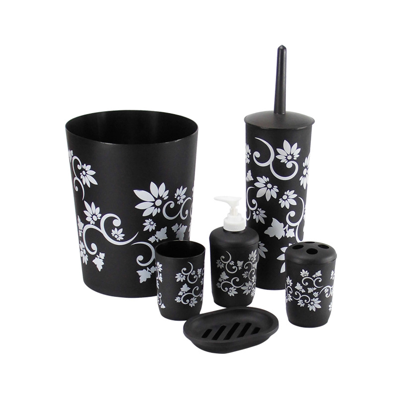 Impreso traje de baño de lavado conjunto de baño de plástico conjunto de baño cepillo de dientes redondo taza utensilios de tocador cepillo de seis piezas conjunto