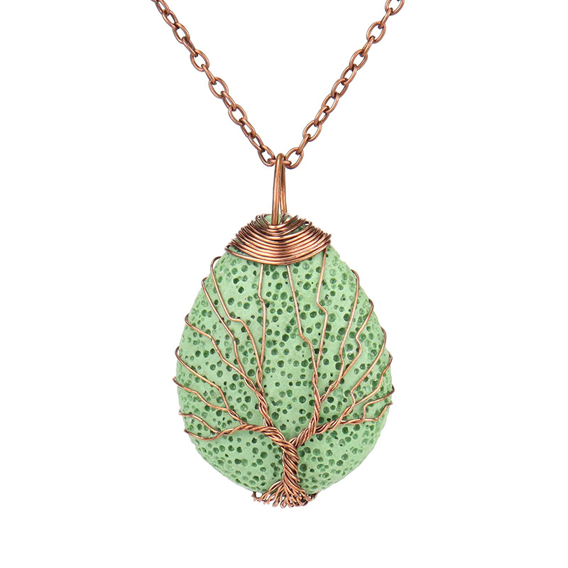 Retro Leaf Alloy Plating Volcanic rock Pendant Necklace 1 Piece