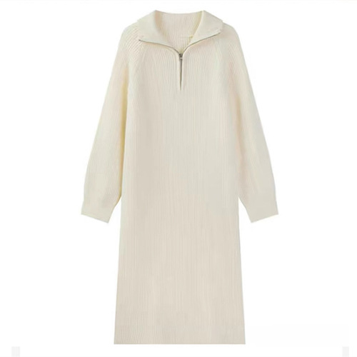2025 Spring and Autumn Matching Coat Inner Long Dress with High-Gloss Goddess Style Long-Sleeve Knit Dress