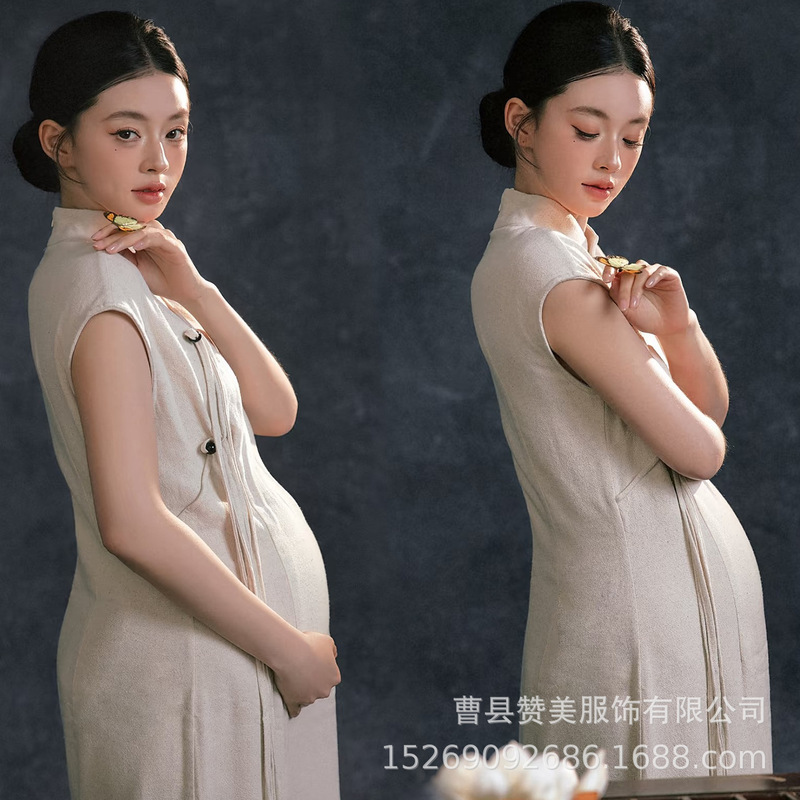 New Style Maternity Photo Shoot Clothing for Photo Studios: New Chinese Retro Style White Qipao for Atmospheric Photoshoots and Maternity Photography New Style Maternity Photo Shoot Clothing for Photo Studios: New Chinese Retro Style White Qipao for Atmospheric Photoshoots and Maternity Photography
