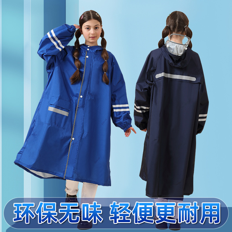 Lightweight and Eco-Friendly Pongee Rain Poncho, Large Size, Loose Fit, Suitable for Middle and High School Students, Cycling Children's Raincoat, Rainproof Windbreaker with Printed Text