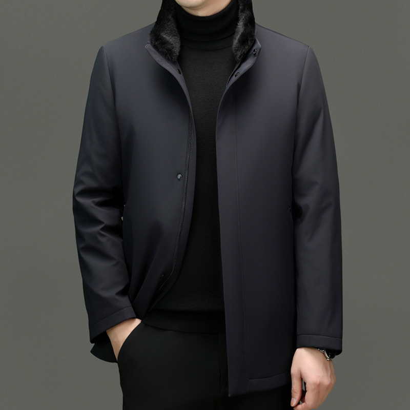 High-End Men's down Jacket with Fox Fur Collar, Casual Thickened Warm Gold Mink Parka for Middle-Aged Men