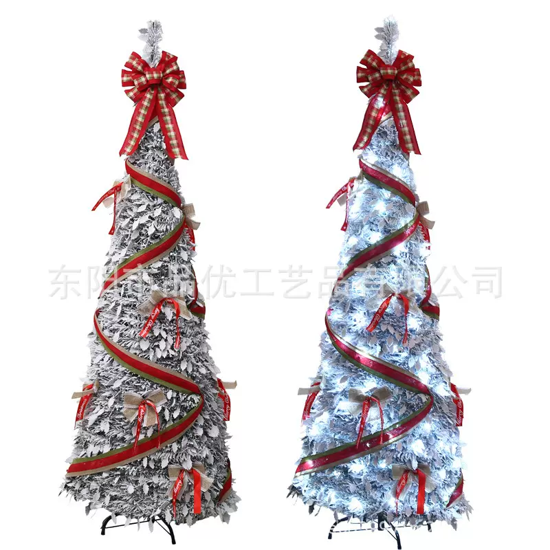 圣诞树1.8米PVC伸缩白色落雪带饰品装饰树套餐LED灯光发光圣诞树