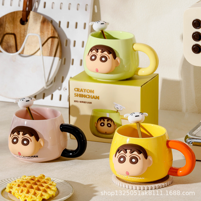 Crayón pequeño nuevo taza de cerámica encantadora taza de leche doméstica de alto valor de pareja taza de café regalo