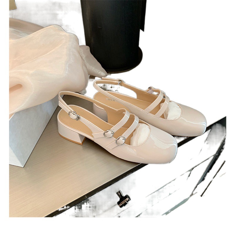 2024 nuevo estilo de verano sandalias con punta trasera hueca francés retro punta cuadrada boca poco profunda sandalias Mary Jane de doble botonadura