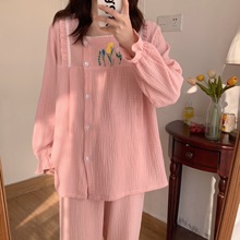 孕妇月子服春夏季长袖纯棉绉布产后哺乳长袖长裤套装家居一件代发