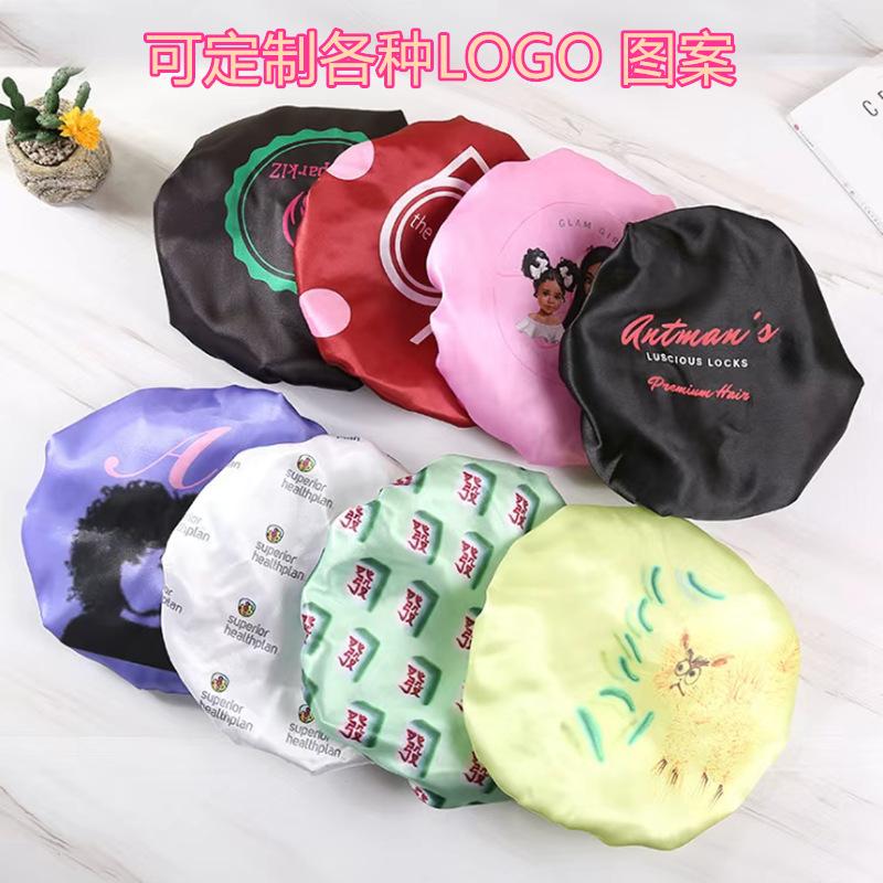 加工定做各種外貿訂單 圖案浴帽 加大雙層浴帽定製數碼印亞馬遜
