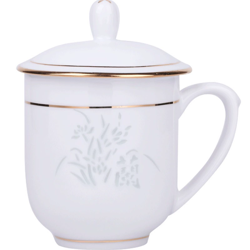 Кашпо из белой фарфоровой чаши Jingdezhen описывает золотую линглонг-чайную чашку керамическая кружка закрытая офисная конференционная чашка доменная золотая колокольная чашка