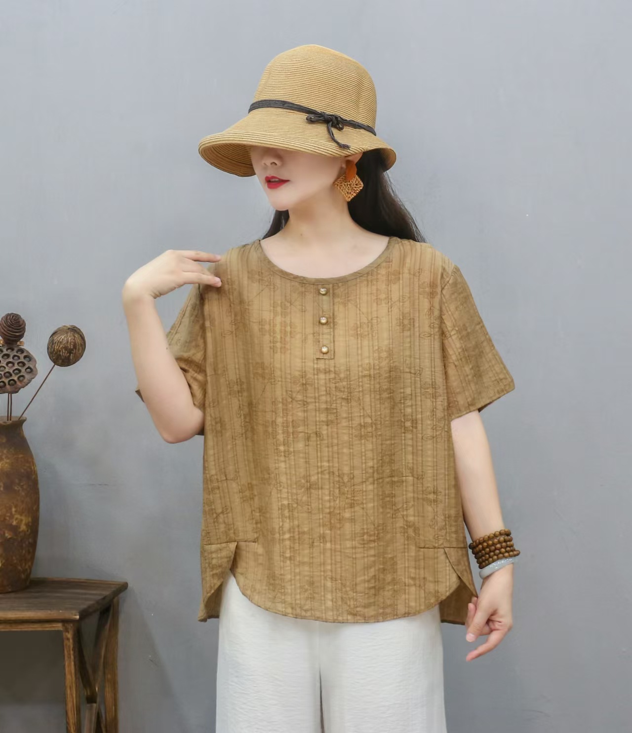 Transfronterizo 2025 primavera y verano nueva camiseta de mujer china impresa de manga corta camiseta de mujer de verano collar redondo literatura y arte image 9