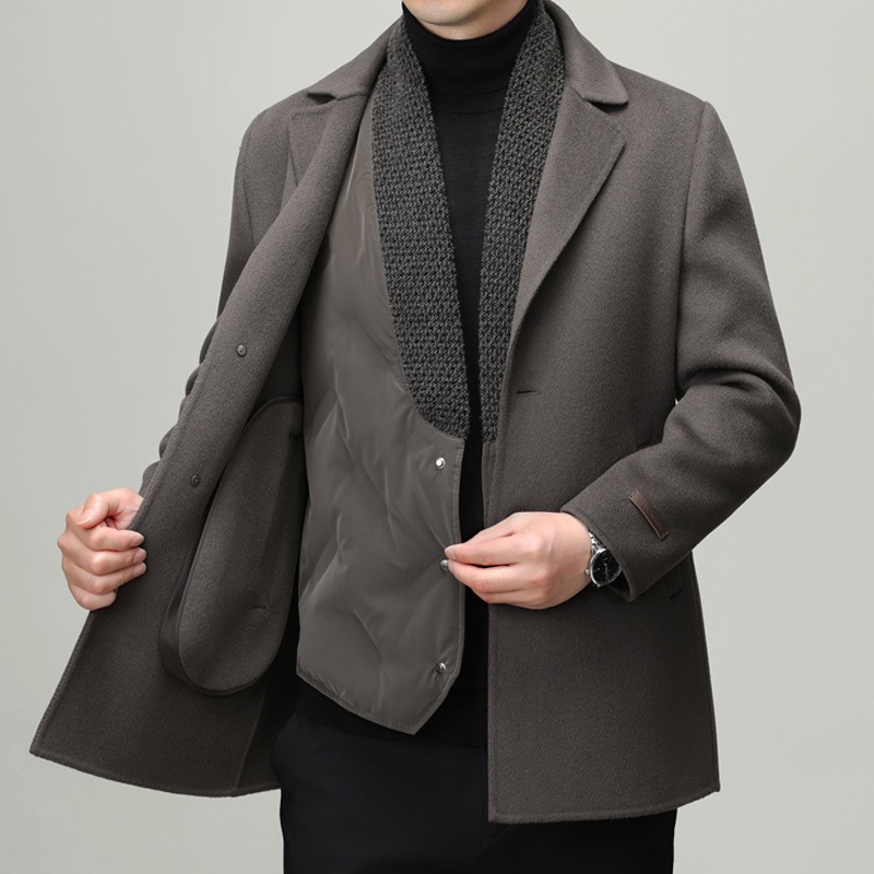 [Goose Down Lining] 100% Pure Wool Suit Coat for Men, Business Style, Double-Sided Wool Suit Jacket