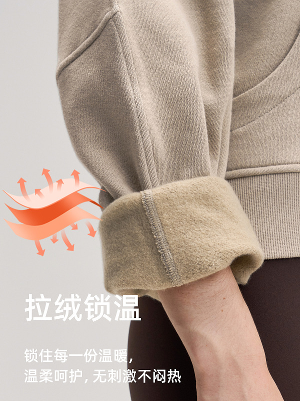 防风运动外套女加绒加厚半拉链宽松瑜伽健身服棉lulu烟囱高领卫衣|undefined