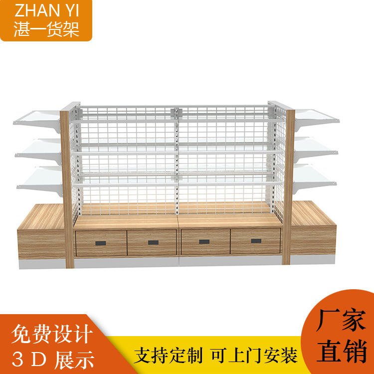 超市货架金属单双面便利店货架钢木货架母婴店超市金属架