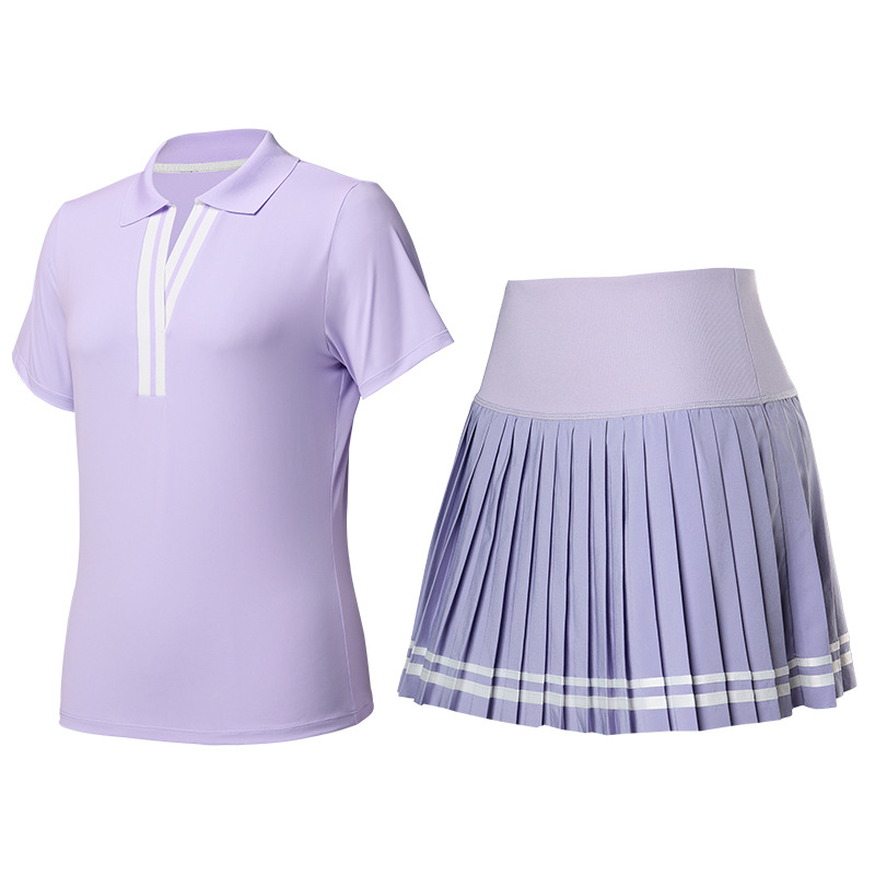 Trajes deportivos transfronterizos con solapa en V, mangas cortas falsas de dos piezas, falda corta, tenis de verano, ropa de ejercicio de secado rápido