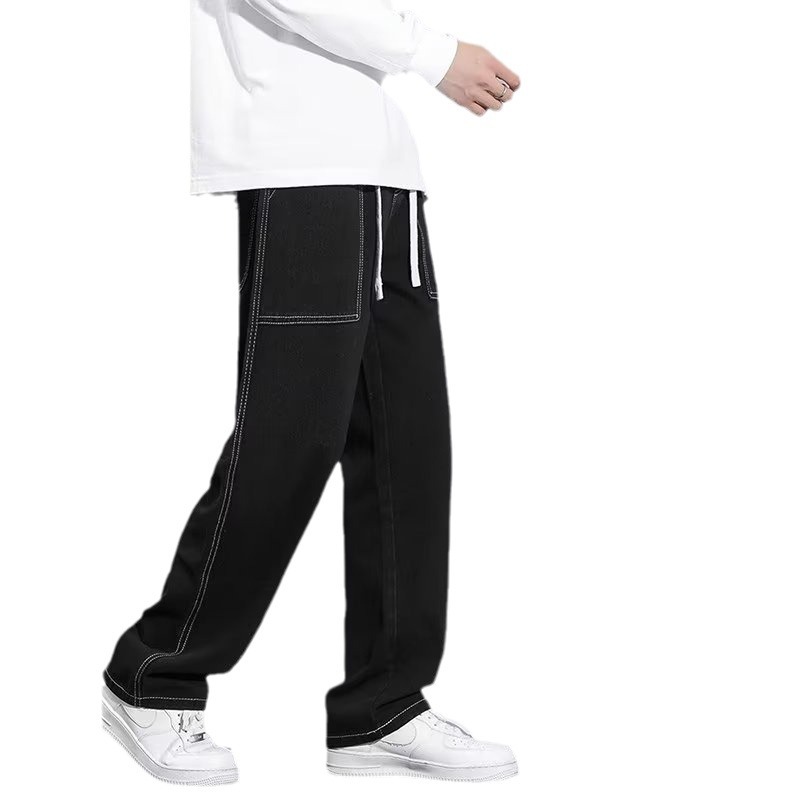 Jeans para hombre 2024 primavera y otoño nuevos pantalones casuales rectos sueltos drapeados pantalones anchos de talla grande