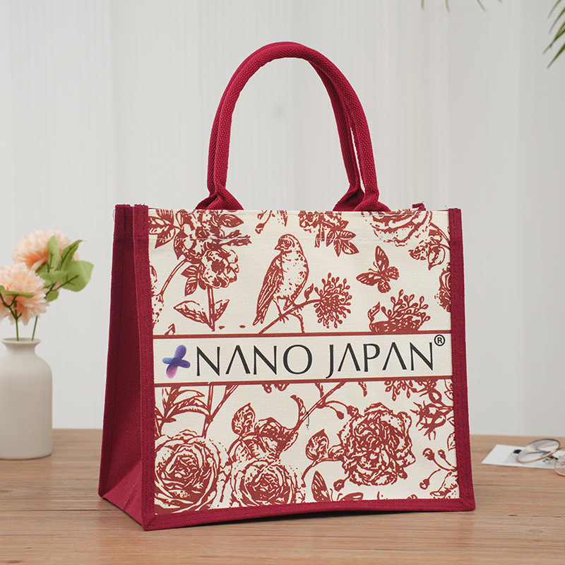 花と鳥の絵キャンバストートバッグファッショナブルな厚みのあるキャンバスバッグラミネート防水ショッピングギフトバッグキャンバスバッグのカスタマイズ|undefined