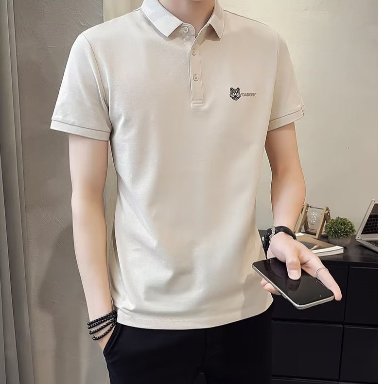 Tendencia verano nuevo estilo de los hombres de manga corta de alta calidad moda delgada solapa de negocios polo de los hombres de los hombres