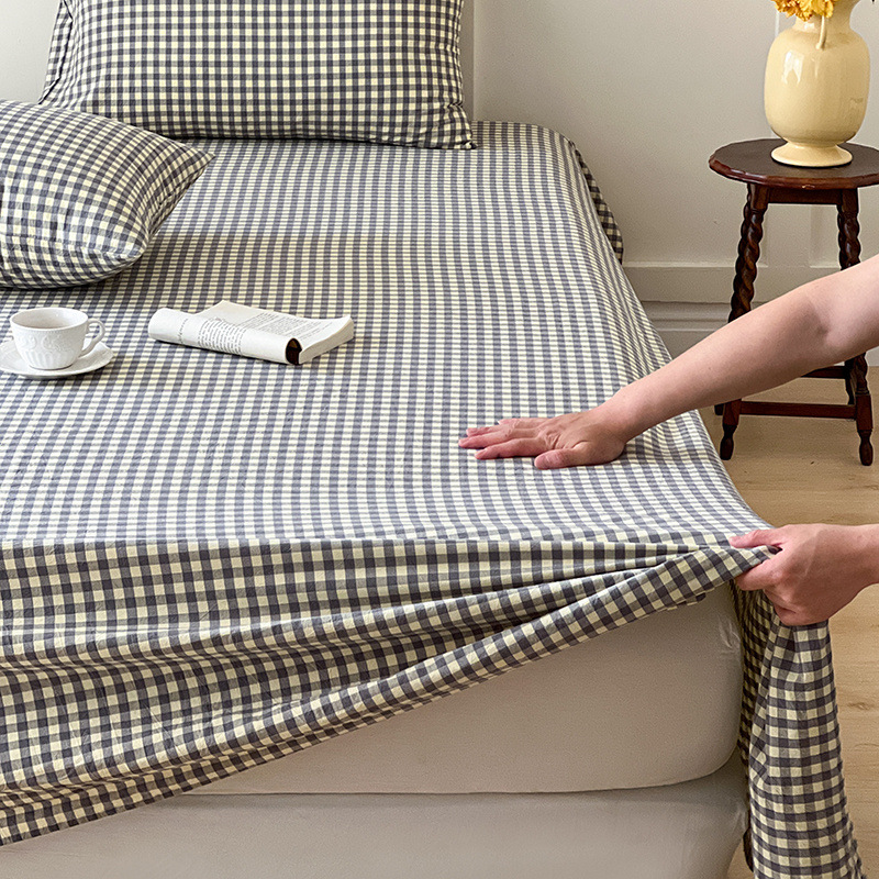 Sábanas de algodón lavado de algodón de estilo japonés, dormitorio de estudiantes de una sola pieza, 100 sábanas dobles individuales de algodón puro, sábana individual, juego de tres piezas 3