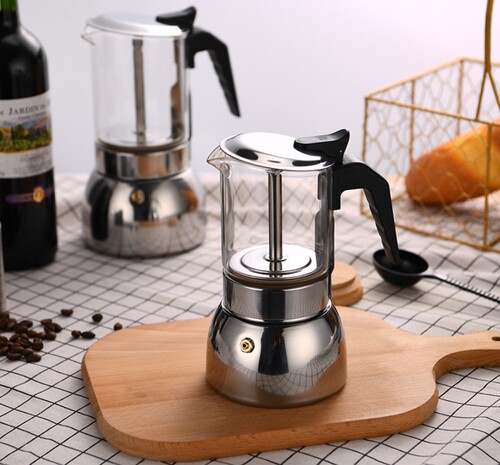 Glass stainless steel Moka pot, household coffee pot, hand brewing pot, small espresso machine, Italian Moka pot