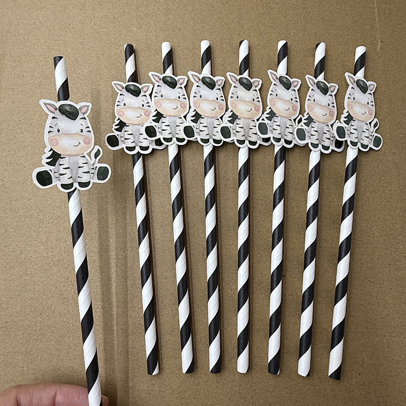 Papel de tarjeta de cebra paja desechable degradable de grado alimenticio fiesta decoración paja postre cóctel paja