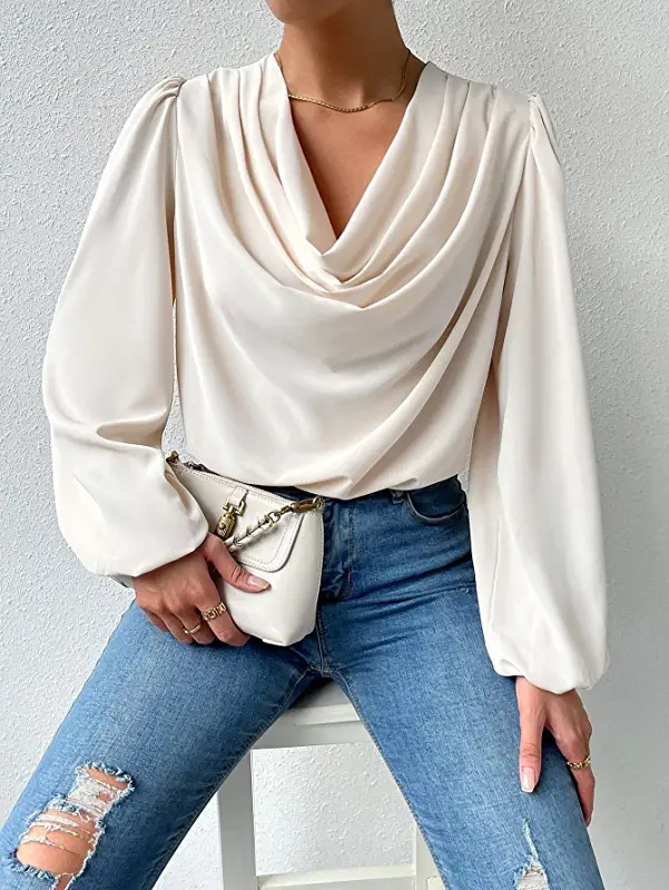 Women's Blouse Long Sleeve Blouses Pleated Elegant Solid Color display picture 3