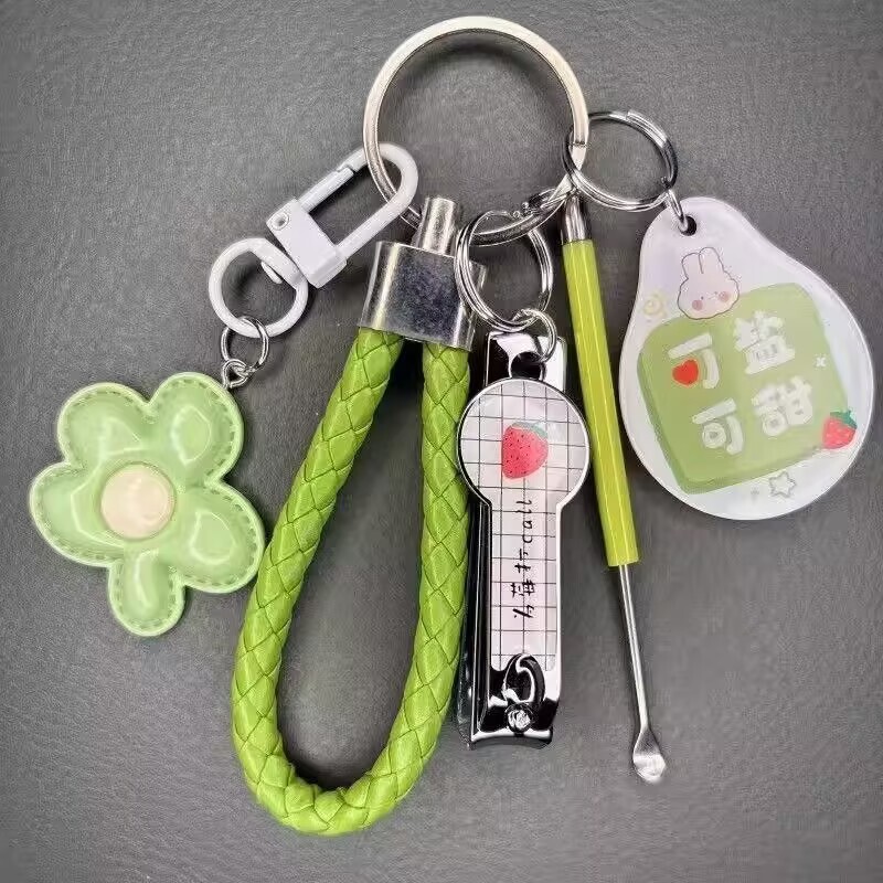 Cartoon Cute Keychain Girl Bestie Pendant Accessories Nail Clipper School Bag Ear Scoop Couple Key Chain Set