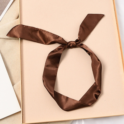 Pure Color Silk Scarf Hair Band for Women, Long Strip Small Collar Scarf, Wrapping Band, Handle Silk Ribbon Bag Strap, Scarf