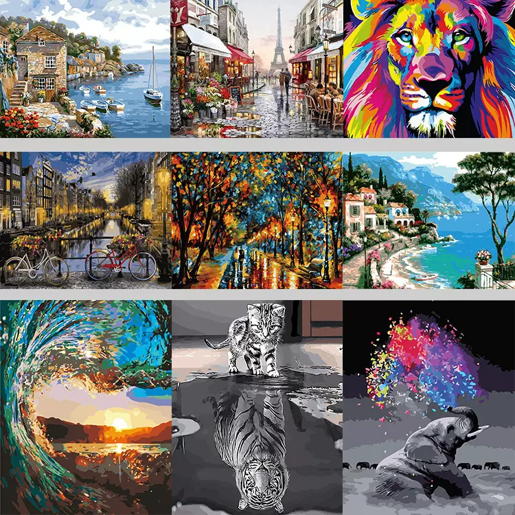 手绘diy数字油画跨境代发亚马逊儿童填色填充装饰画客厅挂画批发