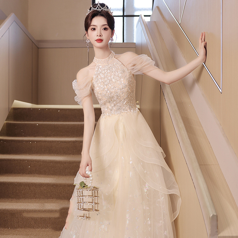 Evening Dress Dress Women's Banquet Elegant Light Luxury Niche Graduation Art Examination Student Adult Ceremony Host Neck Hanging dress