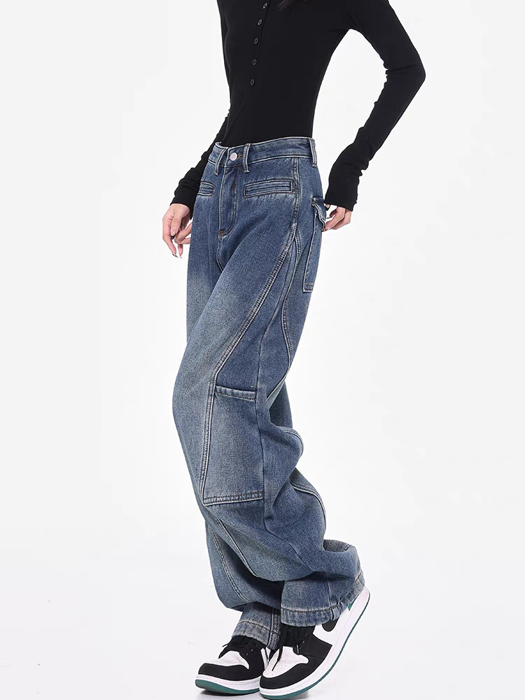 KEN STUDIOレトロ工装ジーパン女性春新作ワイドパンツ曲げナイフパンツバナナズボンモップズボン