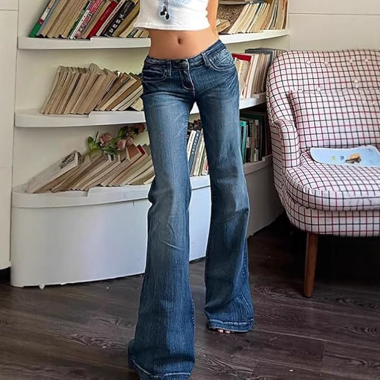 Europäische und ausländische Handelswaren, amerikanische Retro-Hot-Girl-Schlaghosen, schmal geschnittene Stretch-Denim-Damenhosen_voghion.com